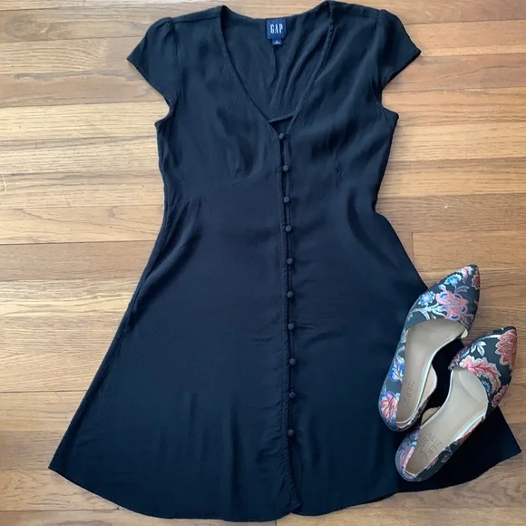 GAP | Dresses | Gap Fit And Flare Silky Black Dress Size 2 | Poshmark